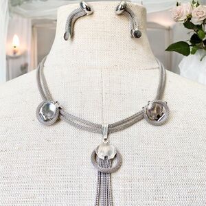 Vintage Continental Silver-tone Mesh Jewelry Set Necklace Earrings Pairs Lot